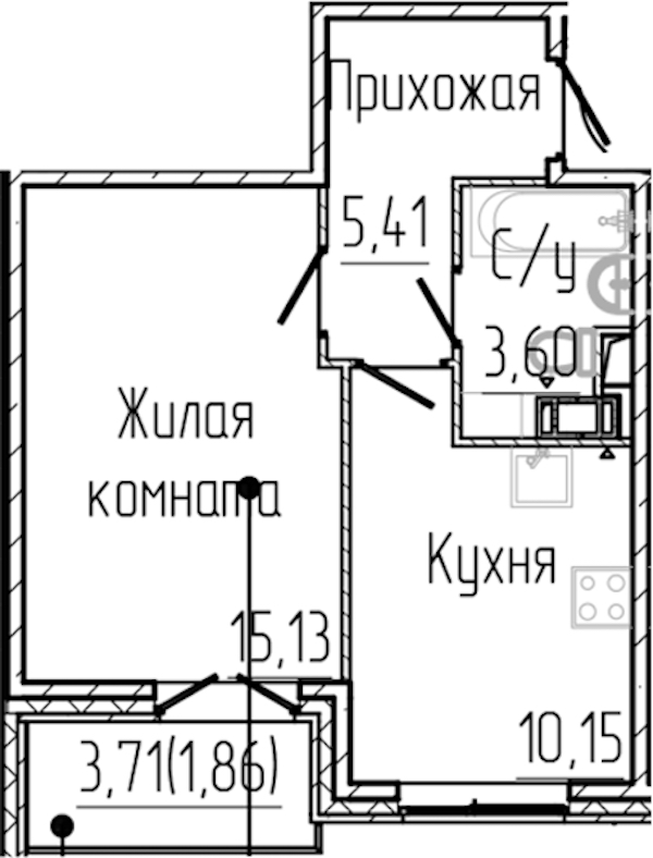1-комнатная квартира 36.15 м², 6/8 эт., ЖК «SERTOLOVO PARK»